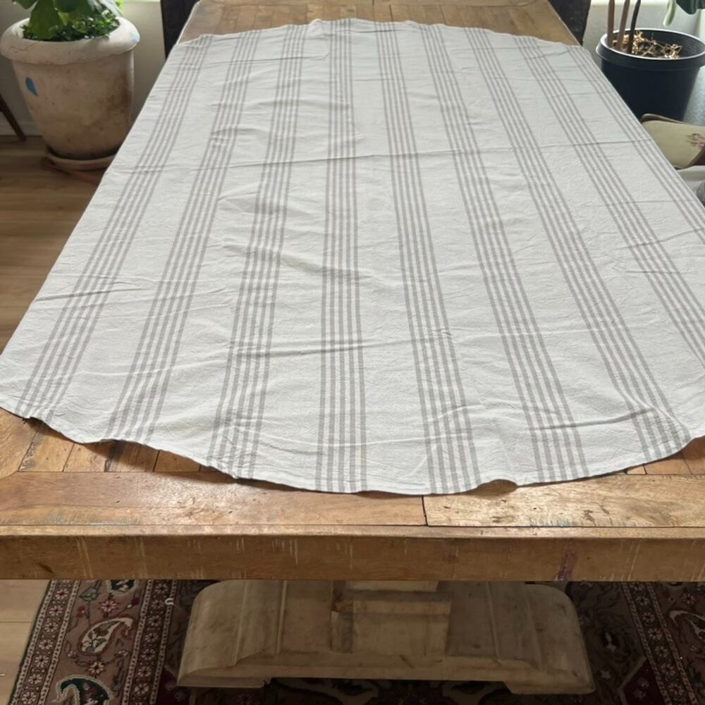 Threshold Tablecloth 70 x 68" Ivory &  Beige Striped 100% Cotton
